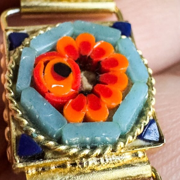 Vintage Italian Micro Mosaic Floral Print Bracelet - Picture 4 of 4